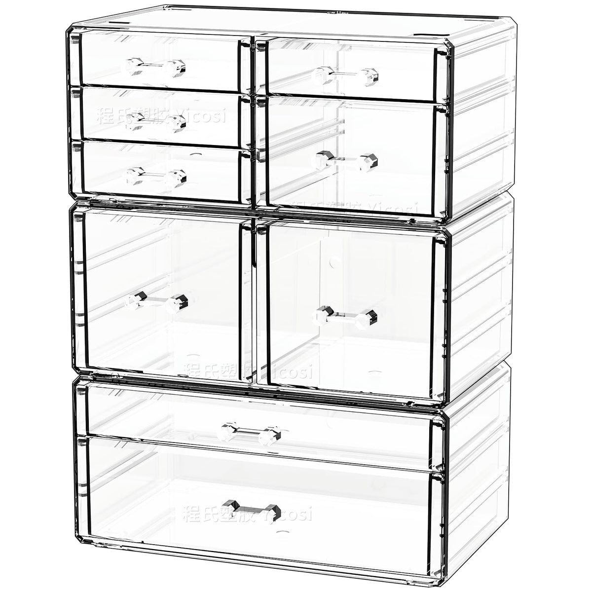 CQ Acrylic Clear Stackable Drawers top view shows organized makeup storage convenience.