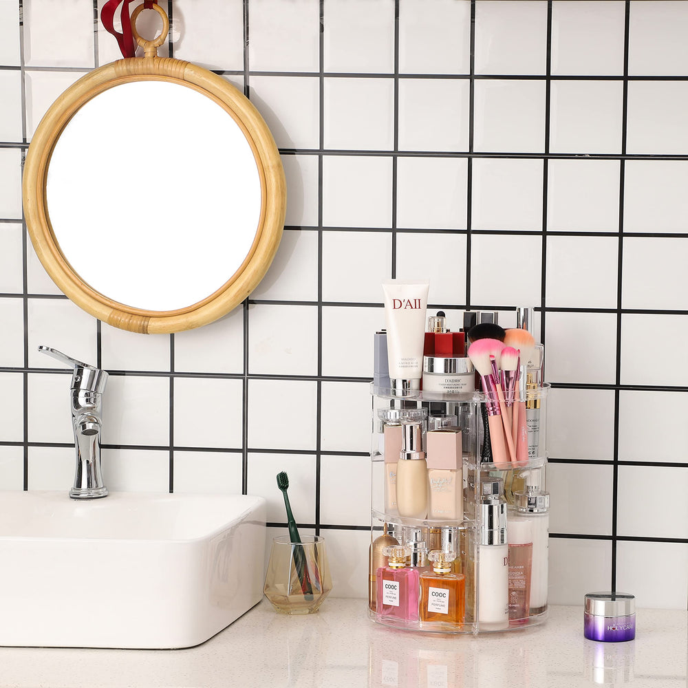 Cq acrylic large capacity makeup shelf holds brushes skincare and perfumes efficiently