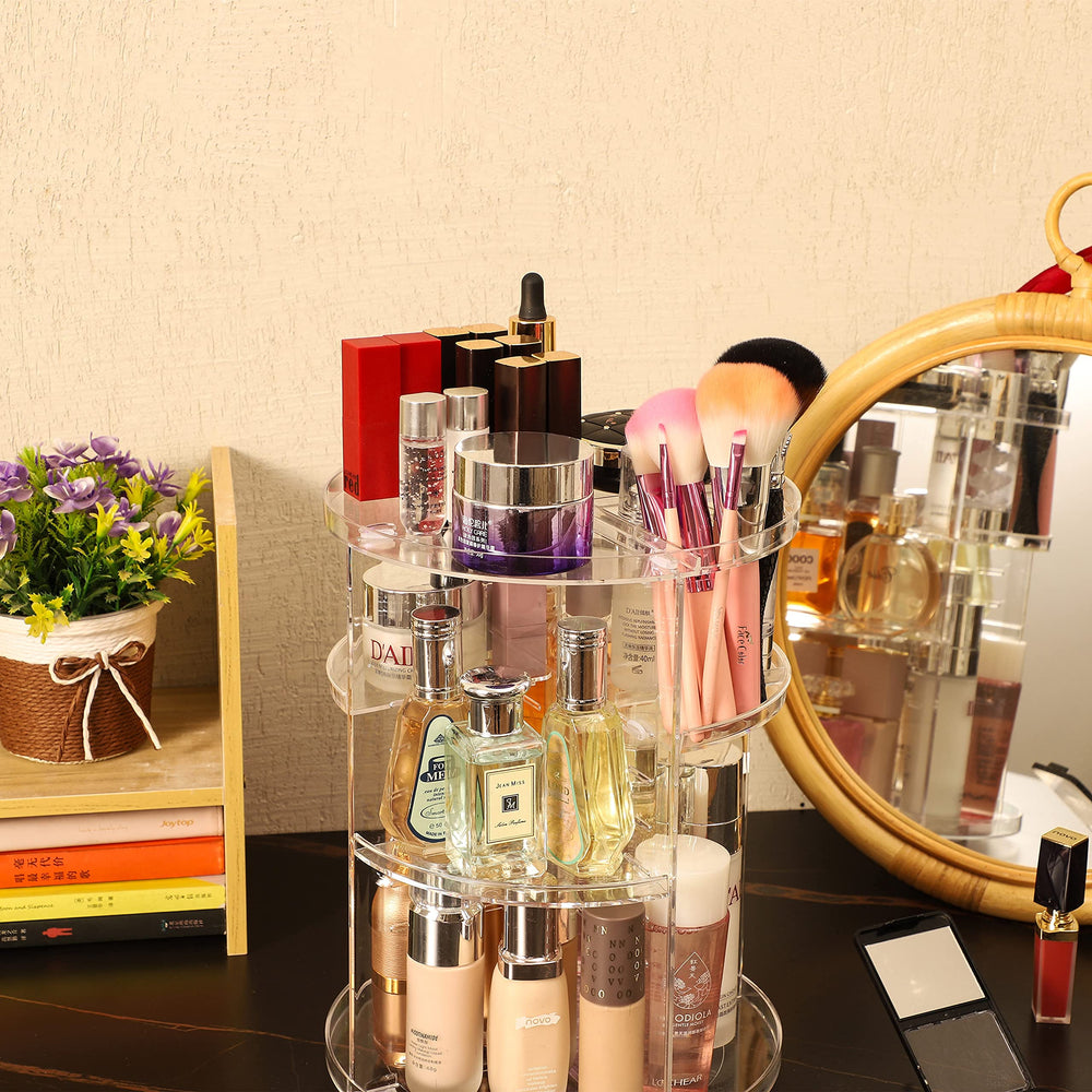 Cq acrylic multi-function spinning organizer fits vanity bathroom and desk spaces