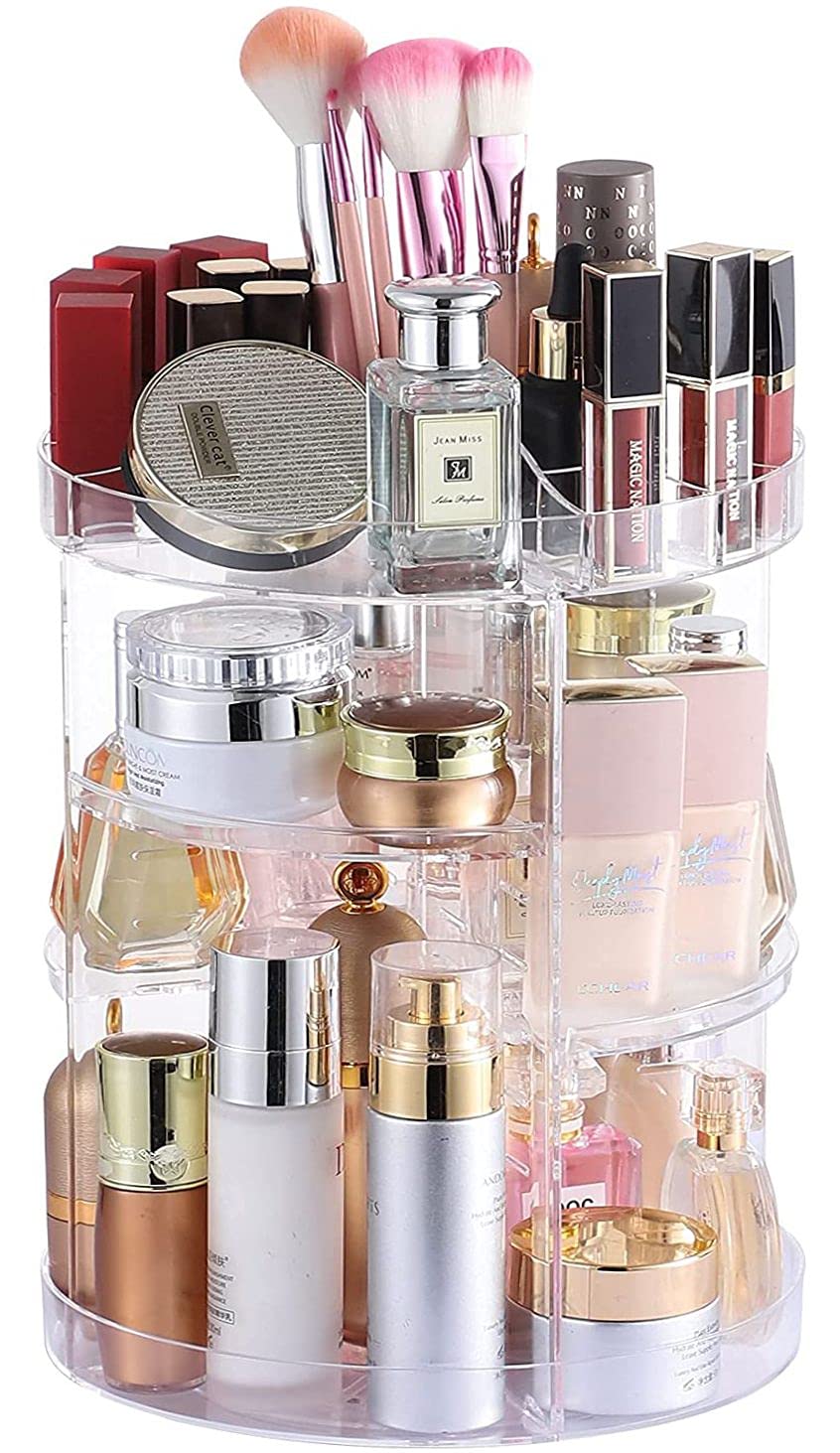 cq acrylic rotating-organizer 360-degree spin for quick makeup access