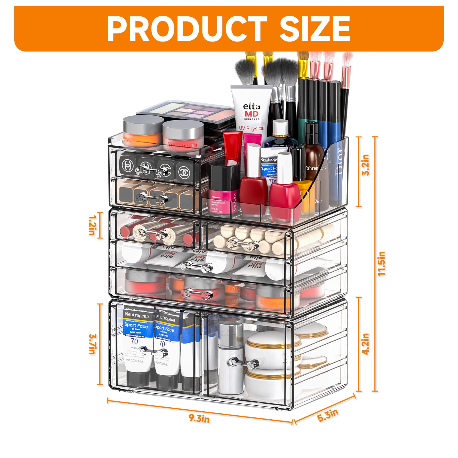 Cq acrylic vanity makeup organizer dorm room keeps essentials neatly arranged.