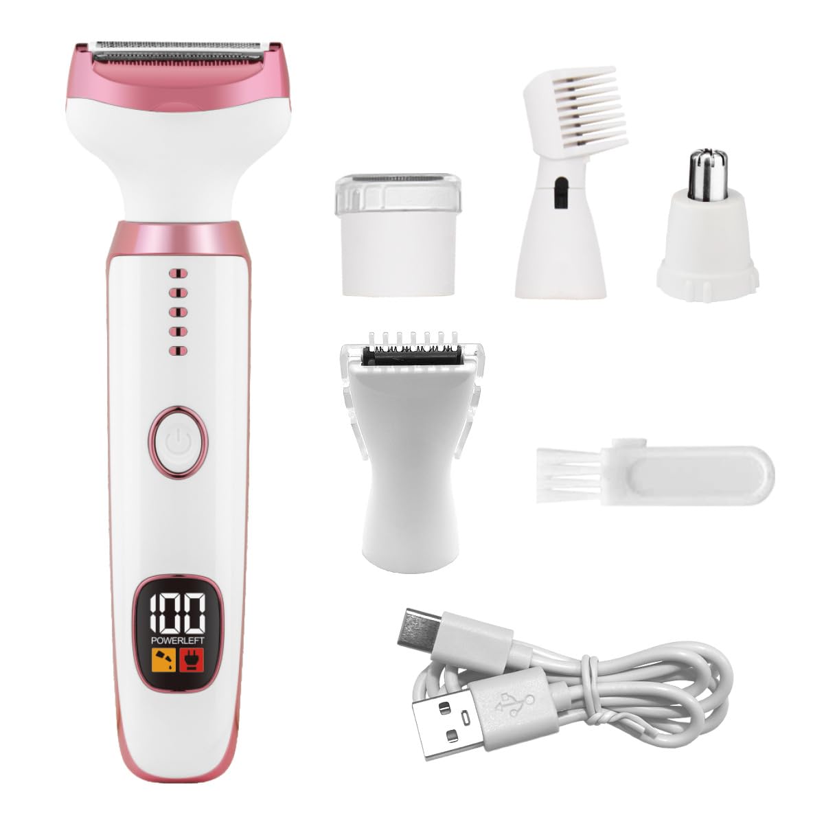 Cqxfsgr 5-in-1 heads close-up highlights versatile grooming across body and face.