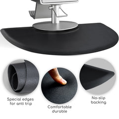 Crablux salon mat under chair shows durability for high heel use.