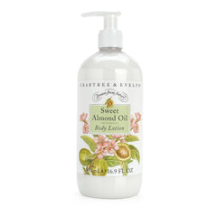 Crabtree & Evelyn body lotion bottle promotes daily moisturization with sweet almond oil.