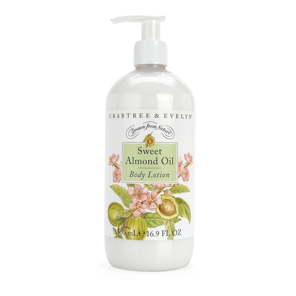 Crabtree & Evelyn Sweet Almond Oil body lotion bottle pour for hydrated skin