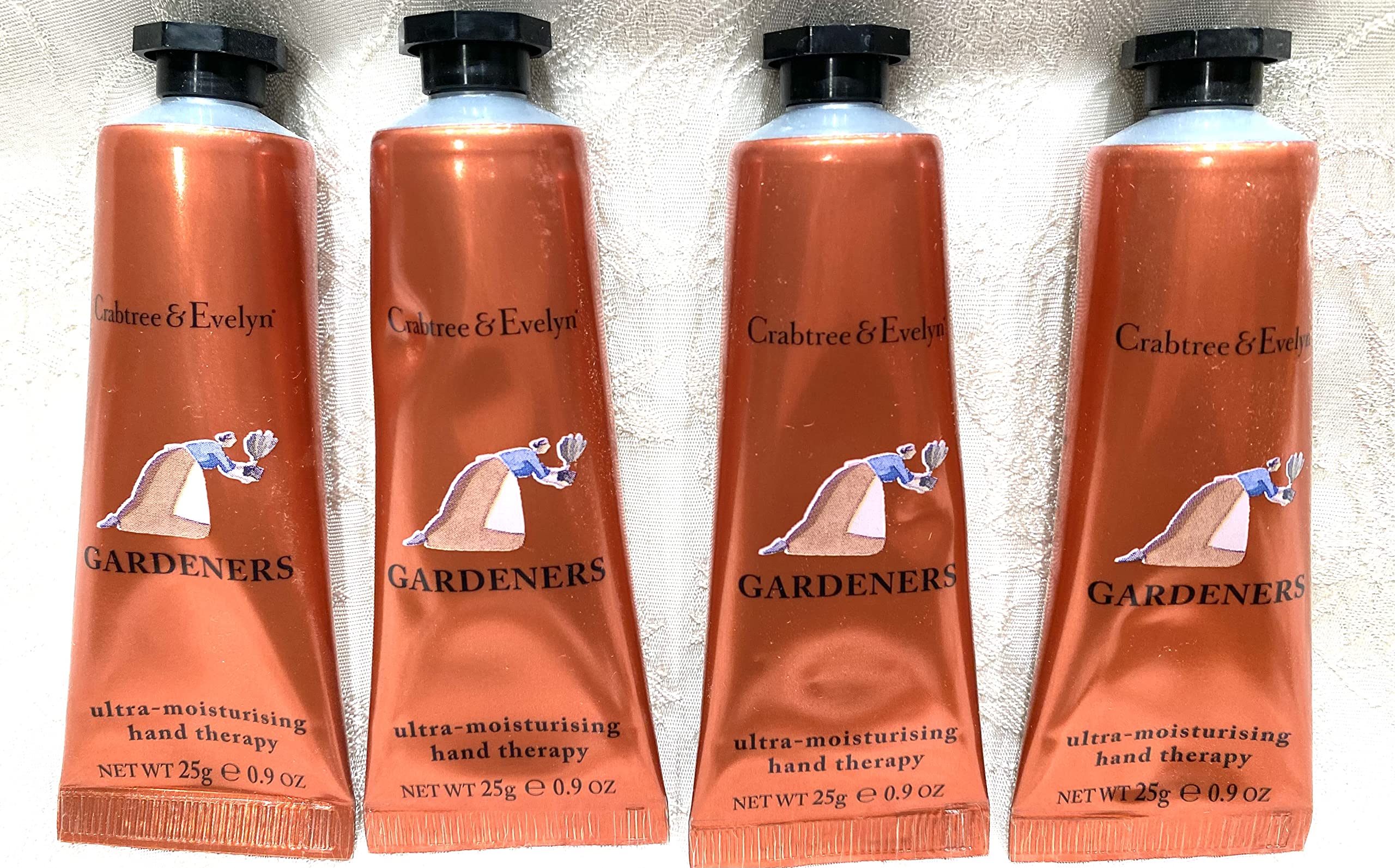 Crabtree & Evelyn Gardeners Hand Therapy set of four tubes delivering daily hydration for soft hands.