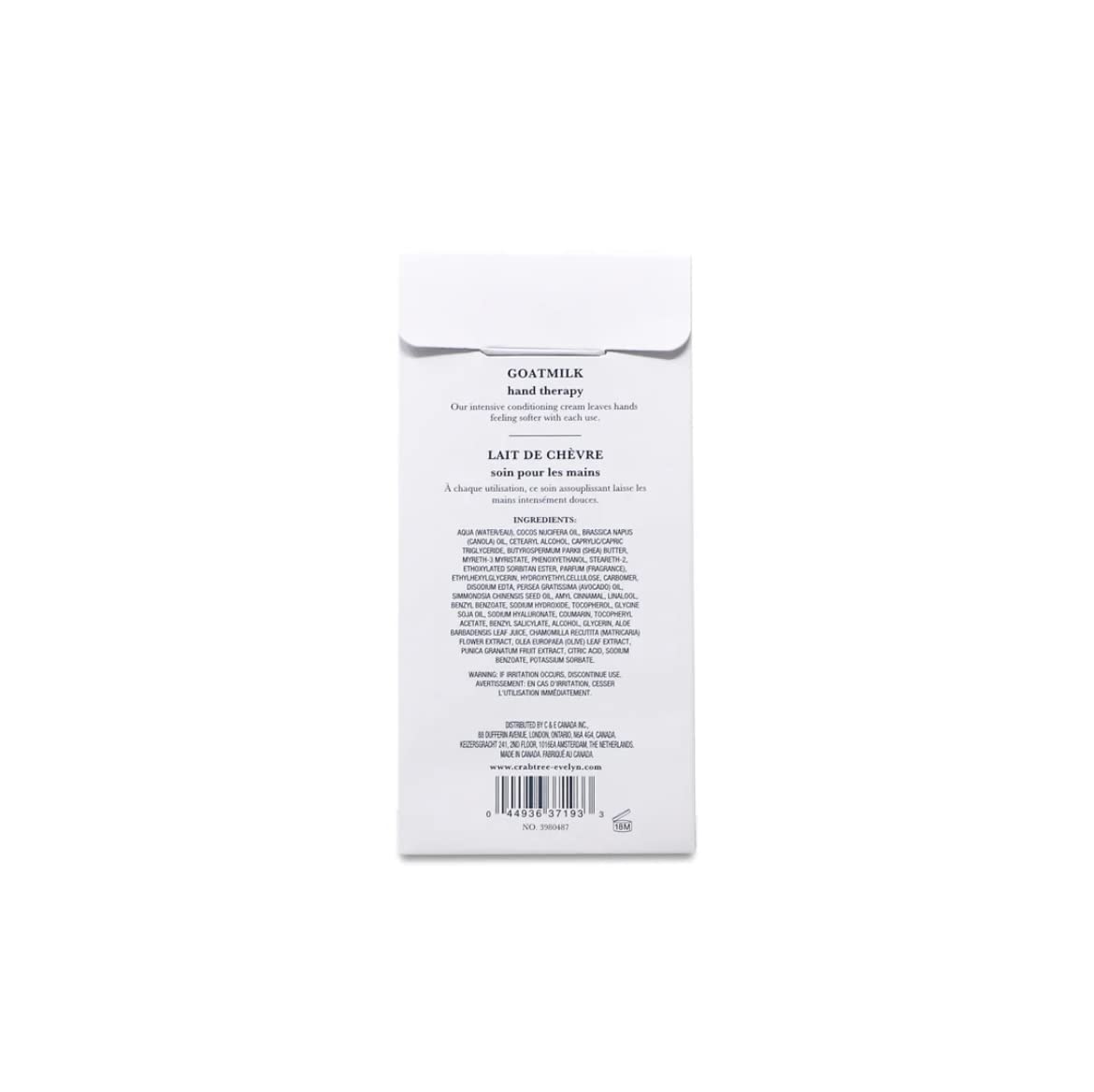 Crabtree & Evelyn Goat Milk Hand Therapy Cream ingredients panel hints at nourishing botanicals