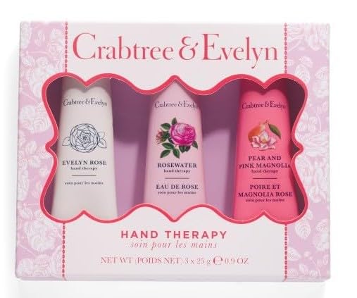 Crabtree & Evelyn Hand Therapy Collection with Evelyn Rose scent for deeply moisturized hands.