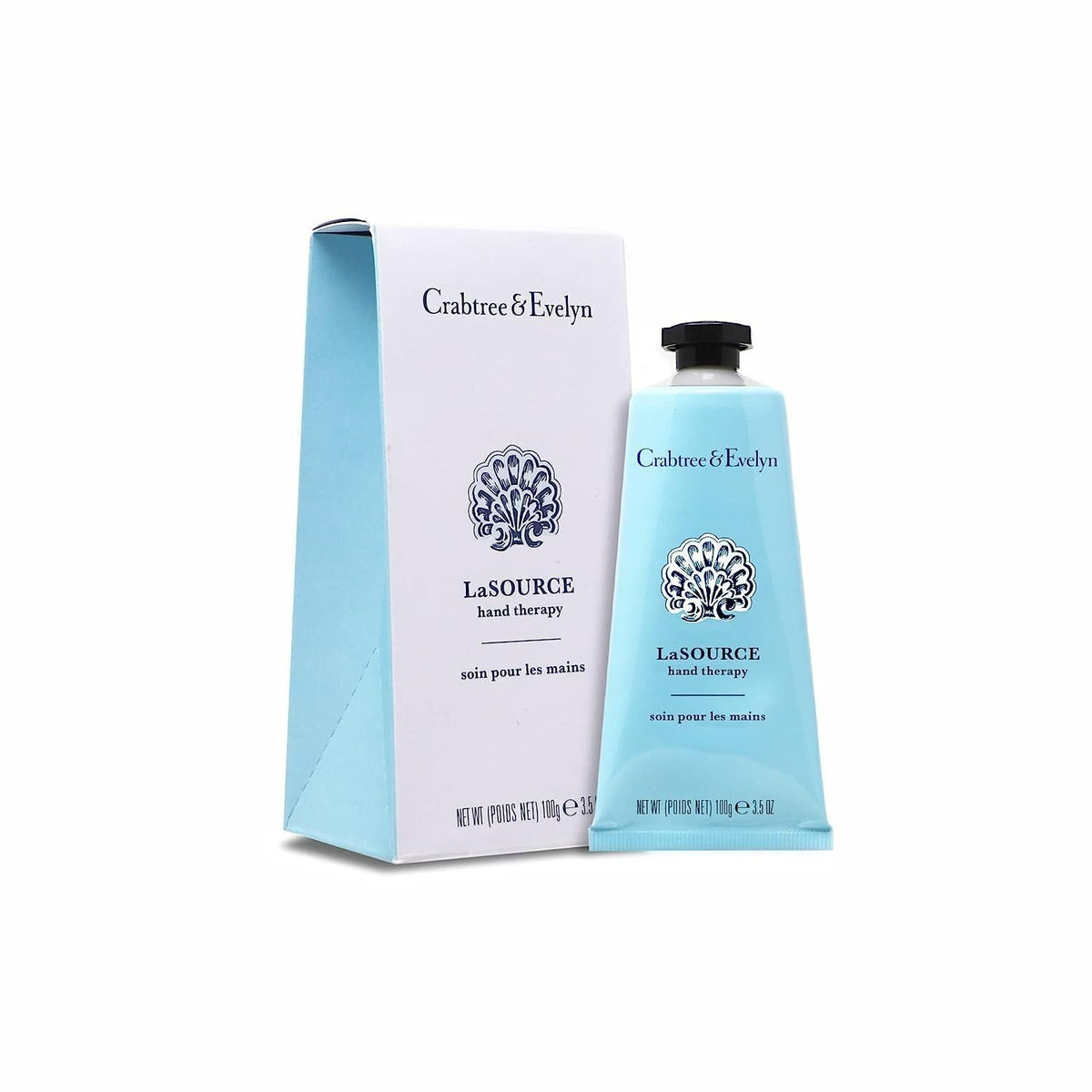 Crabtree & Evelyn La Source Hand Therapy jar closeup for deep hydration.