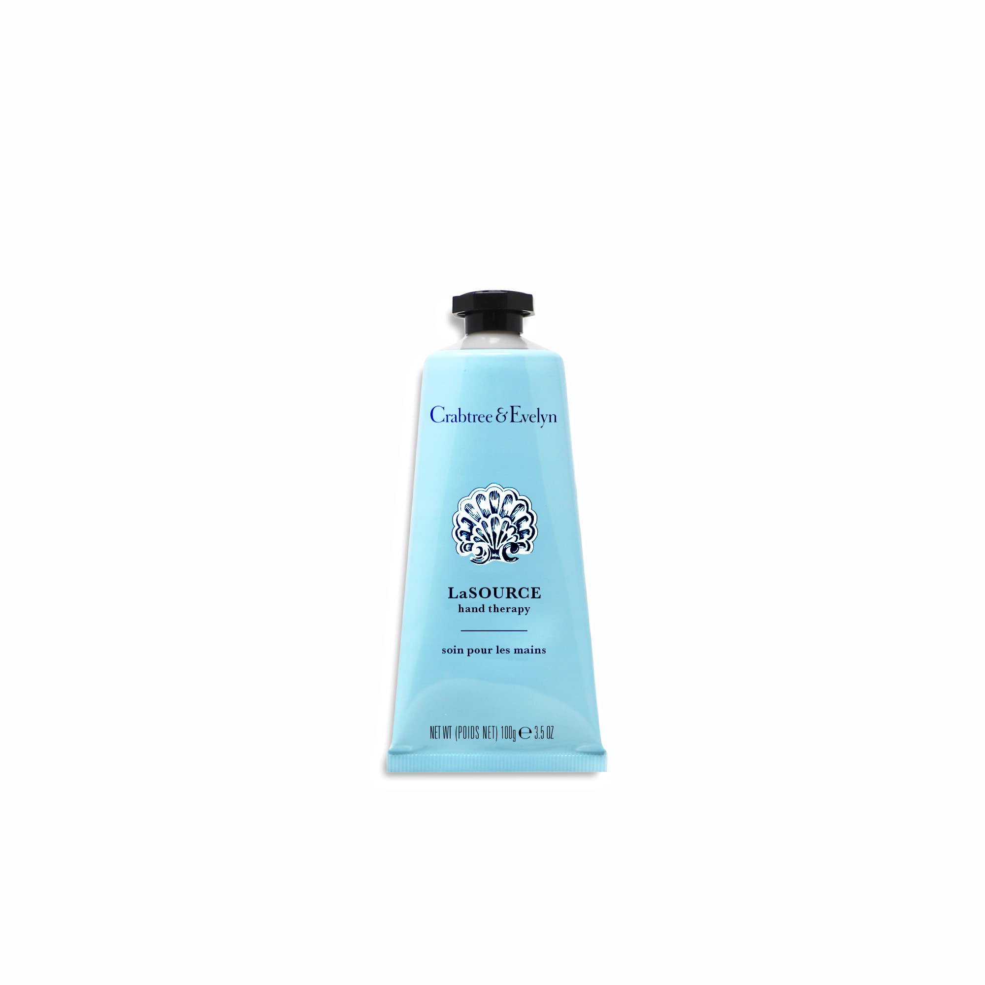 Crabtree & Evelyn La Source Hand Therapy packaging detail signaling premium hydration experience.