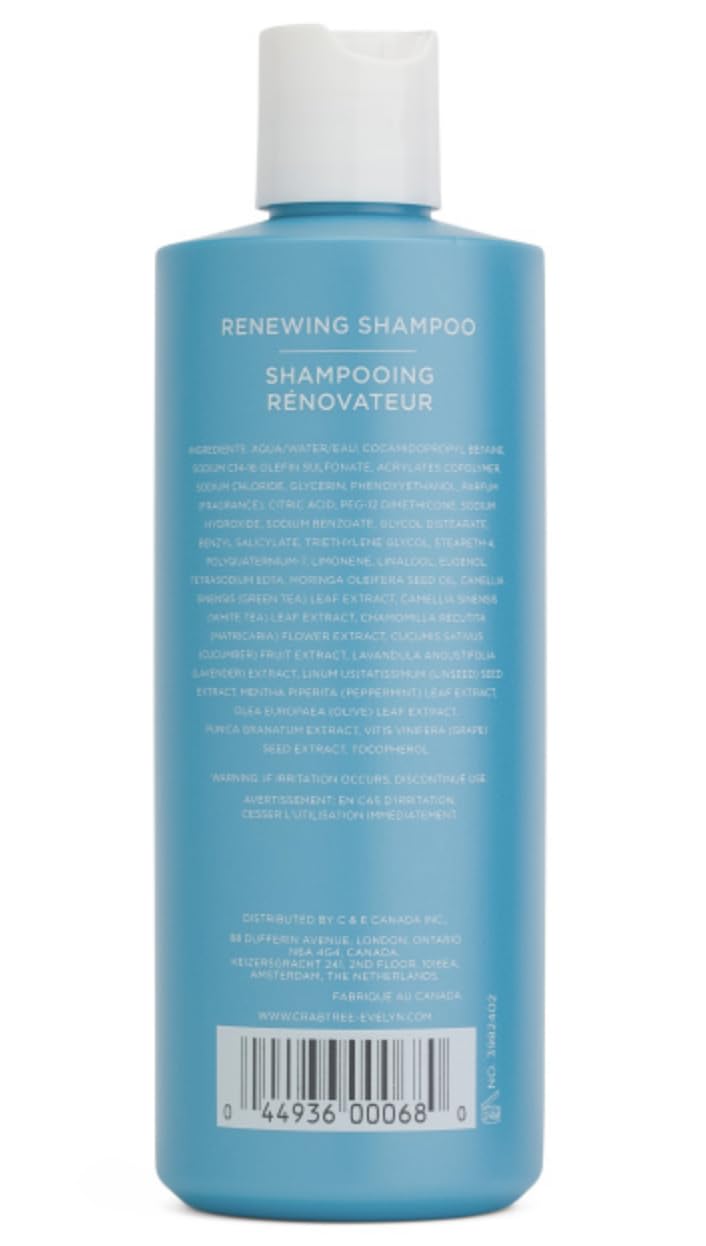 Crabtree & Evelyn La Source Renewing Shampoo close-up of moringa oil and tea extracts for nourished hair.