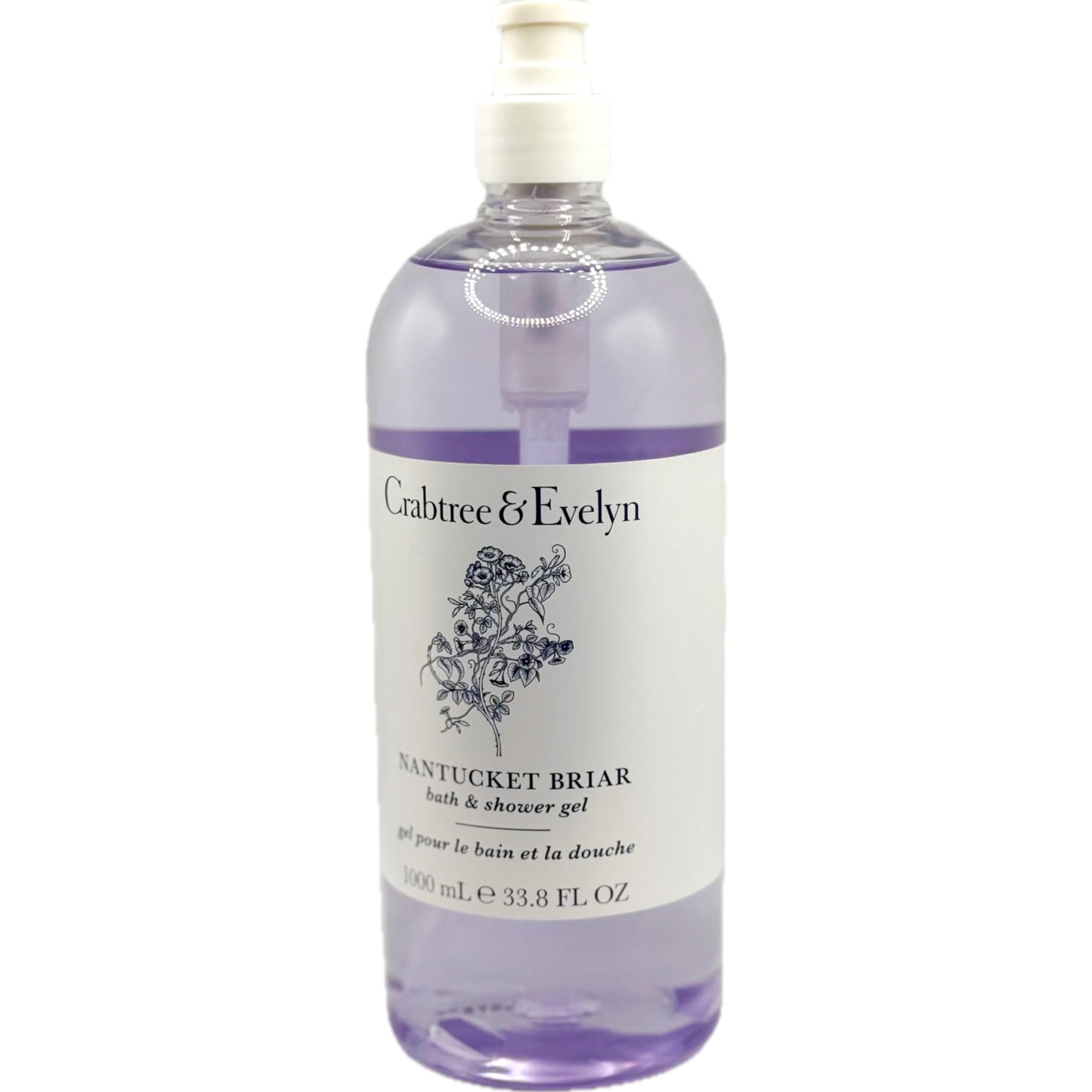 Crabtree & Evelyn Nantucket Briar gel dispensed from pump for easy, even lather.