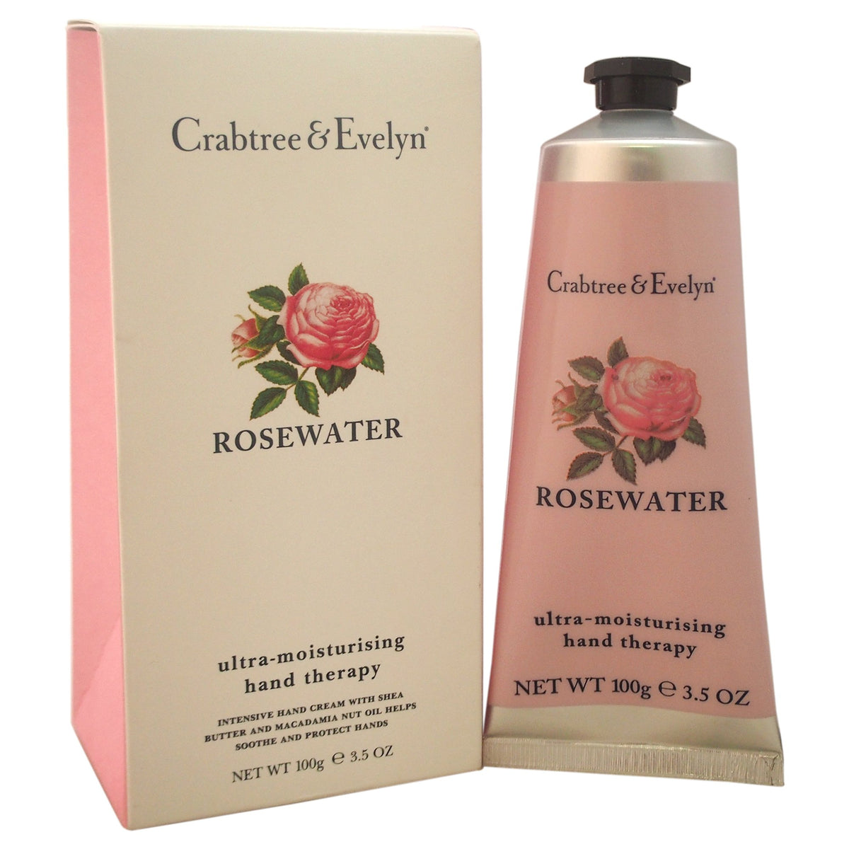 Crabtree & Evelyn Rosewater Hand Therapy packaging delivers luxurious hydration.