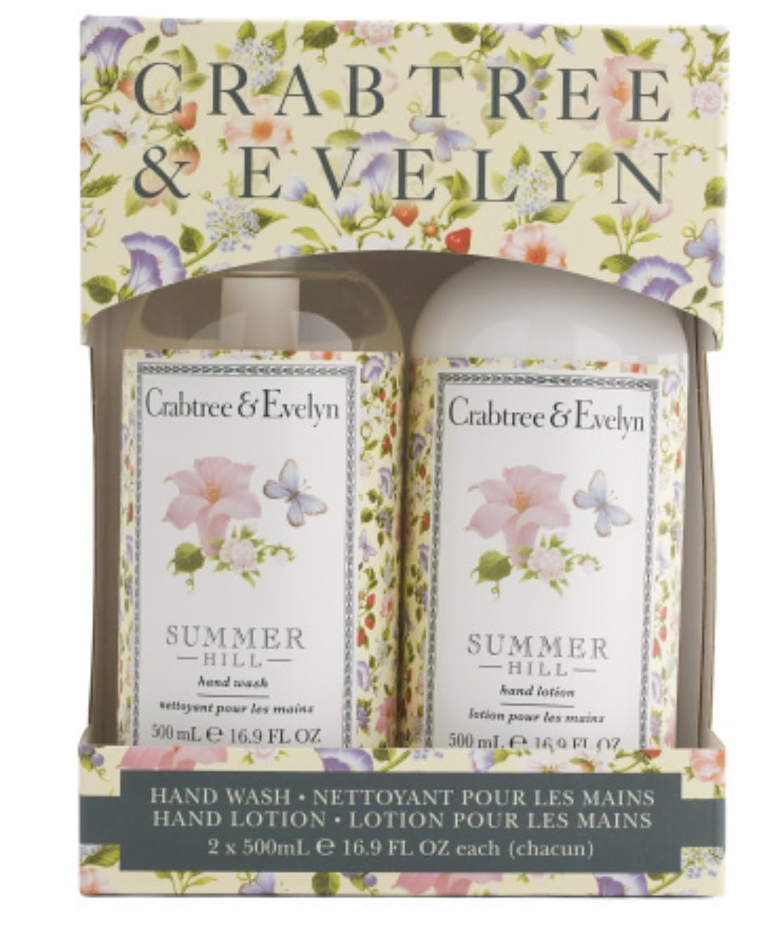 Crabtree & Evelyn Summer Hill hand wash bottle, showcasing gentle cleansing with a light floral scent.
