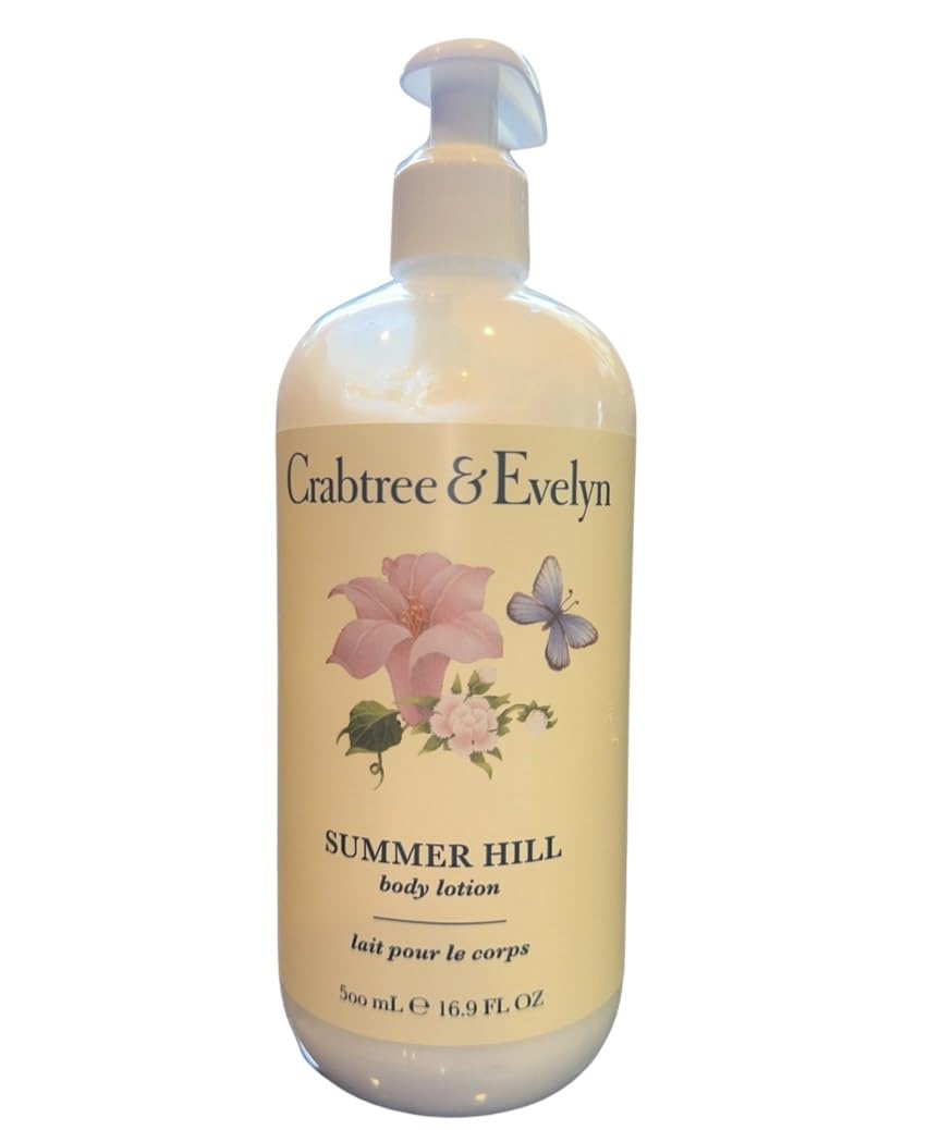 Crabtree & Evelyn Summer Hill lotion bottle, 500ml, delivering light moisture and floral scent.