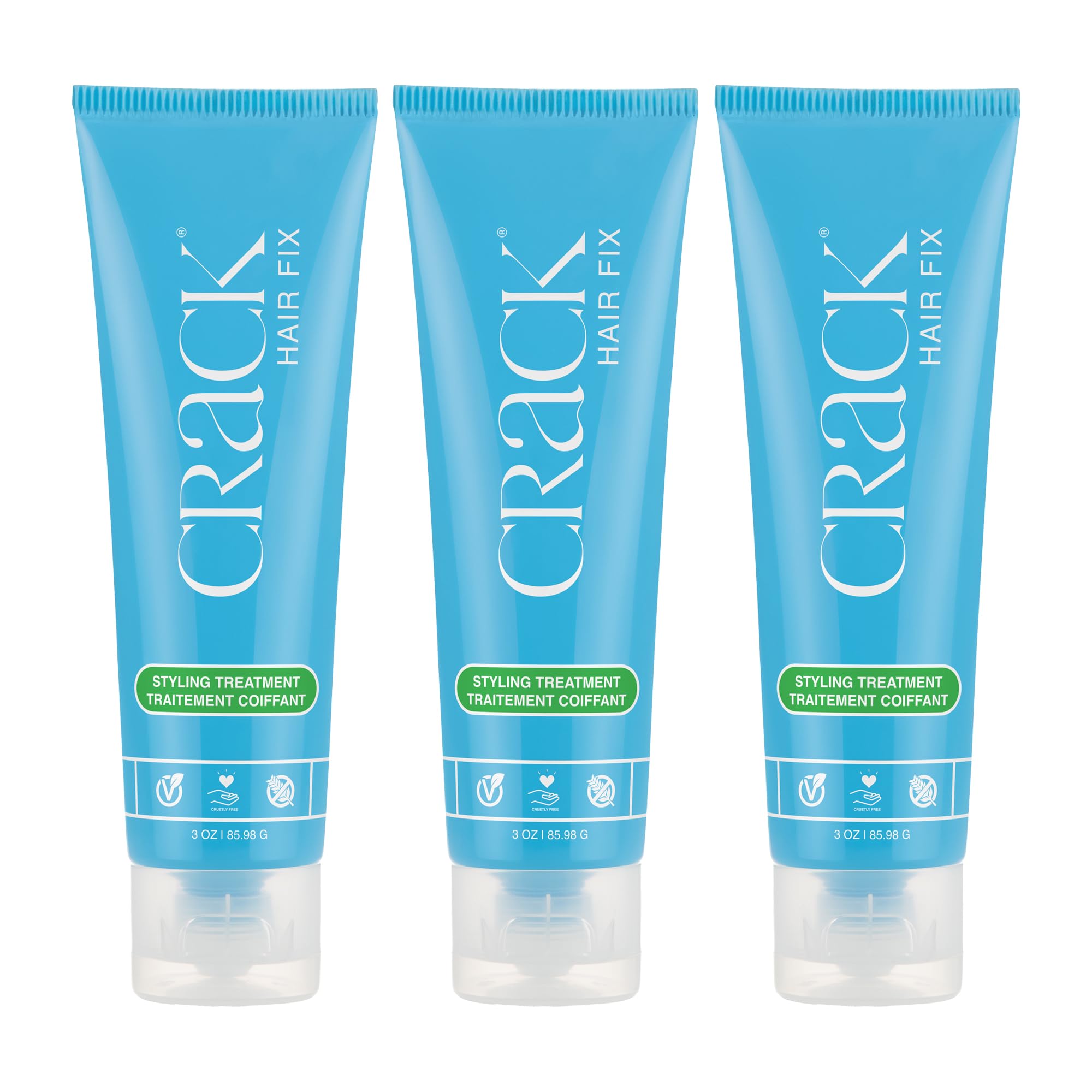 Crack Hair Fix bottle pump shows easy leave in application for frizz control.