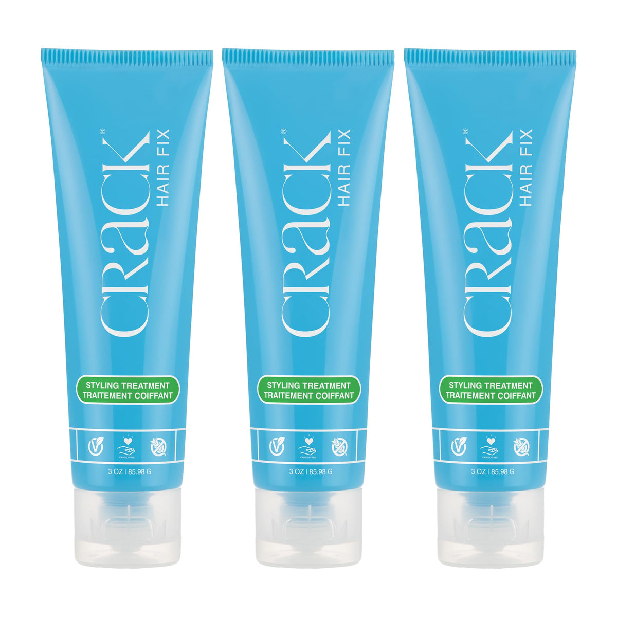 Crack Hair Fix bottle pump shows easy leave in application for frizz control.