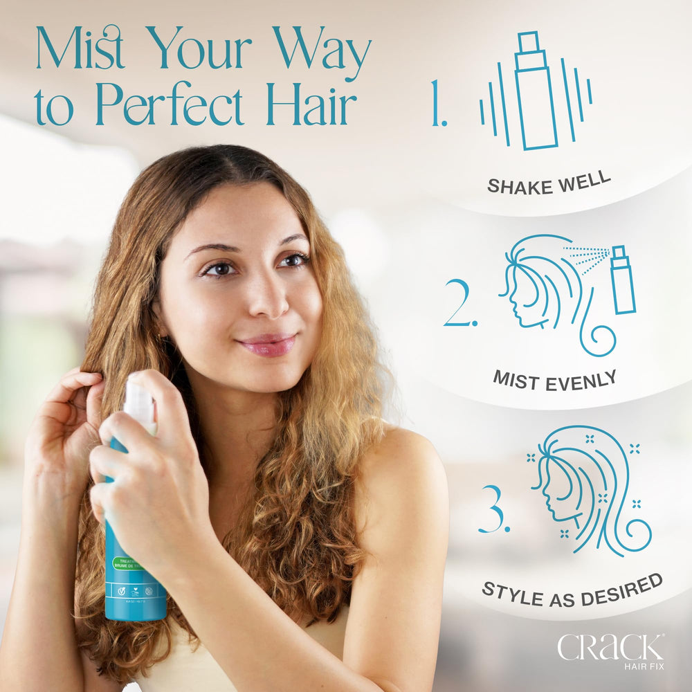 Crack Hair Fix Mist Spray demonstrates frizz-control on a humid day for better polish