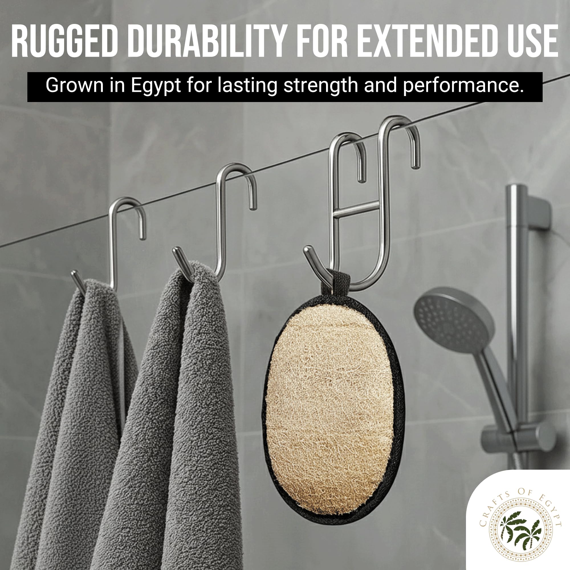 CraftsOfEgypt easy-dry loofah pad speeds drying between showers.