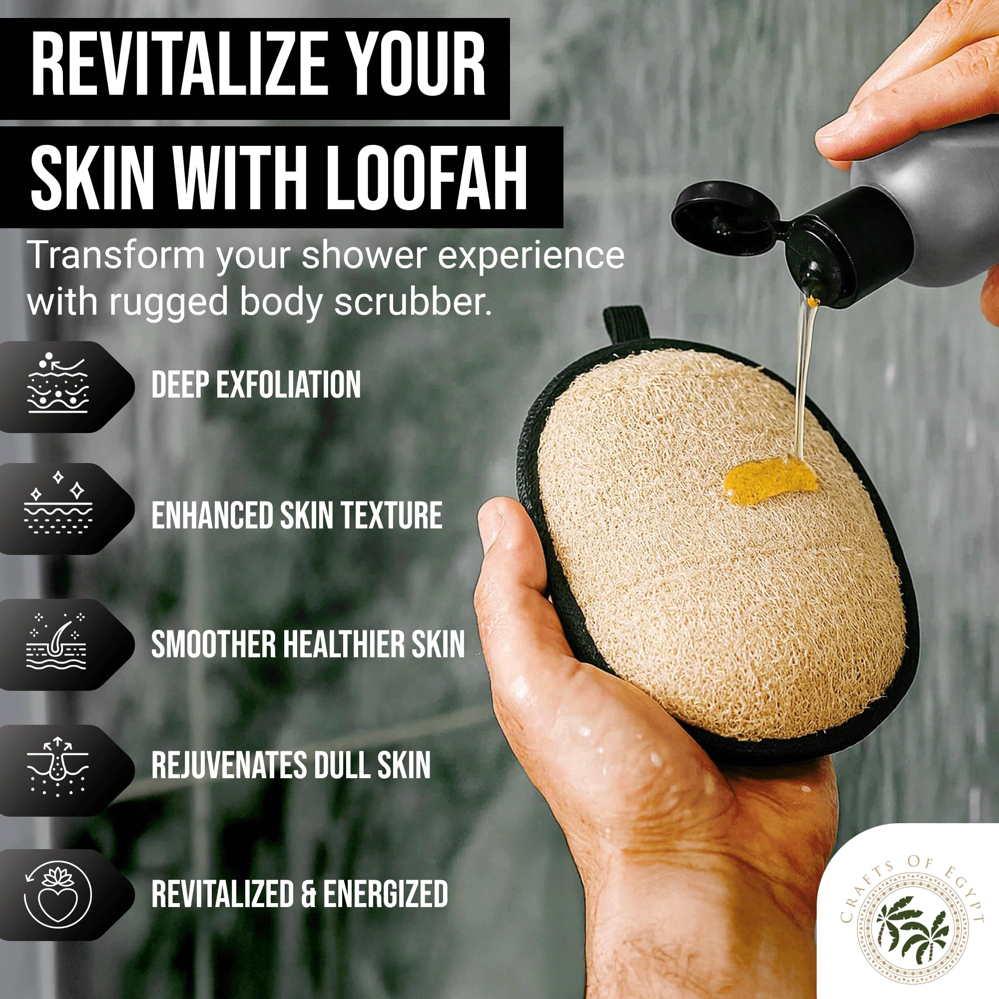 CraftsOfEgypt natural luffa fiber closeup shows textured fibers for pore cleansing.