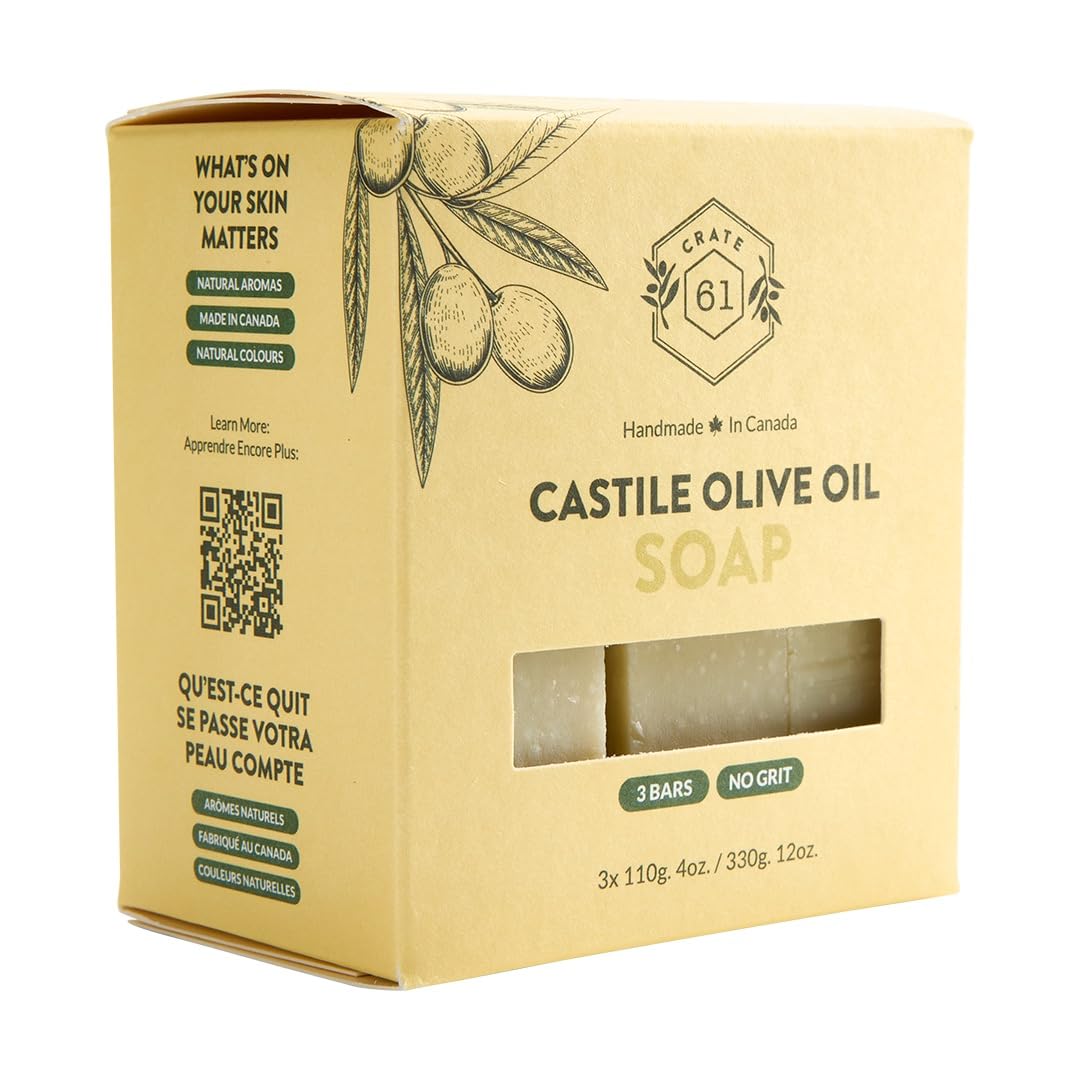 Crate 61 Organics unscented castile soap ingredients panel highlights plant-based oils