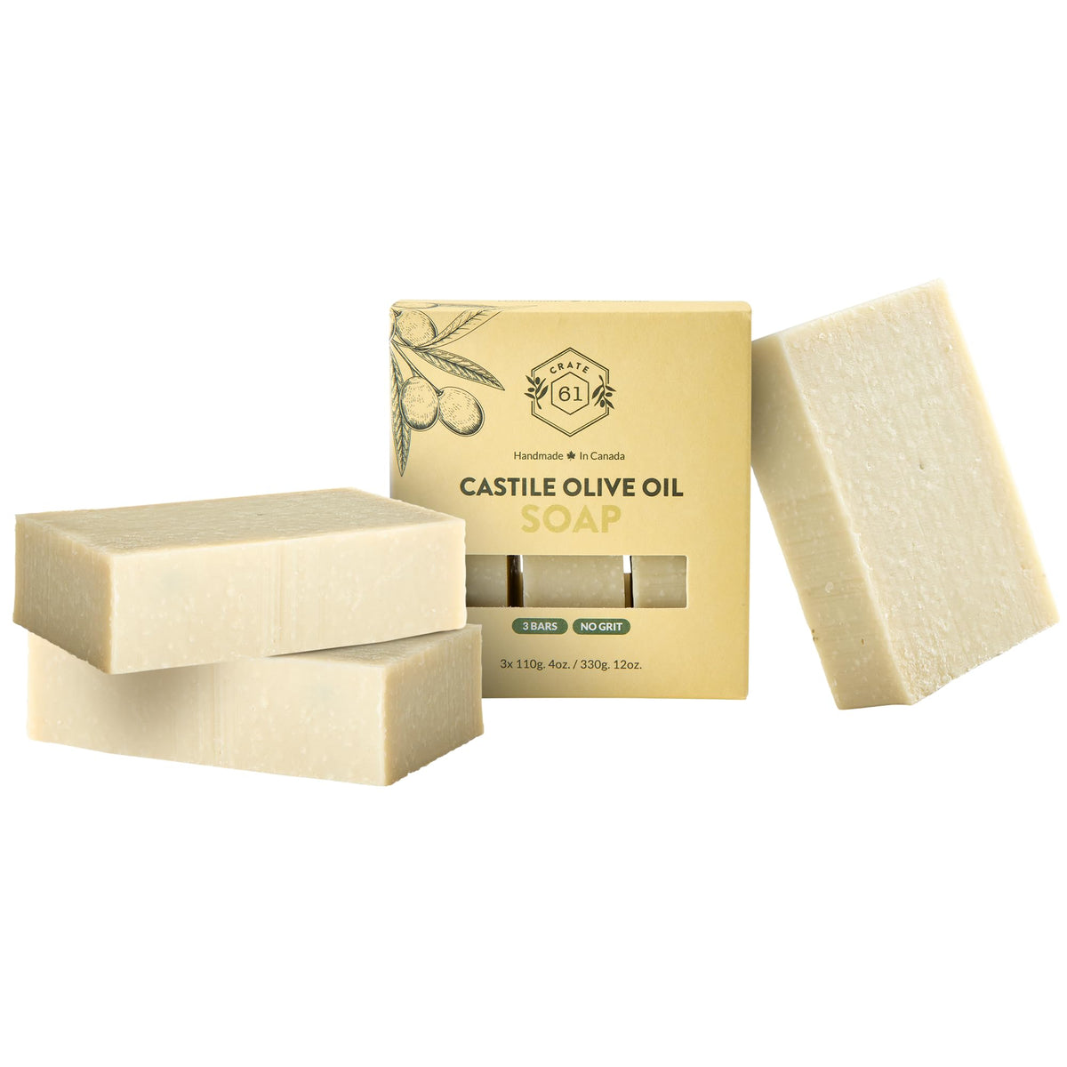 Crate 61 Organics unscented castile soap pack front highlights natural packaging for sensitive skin