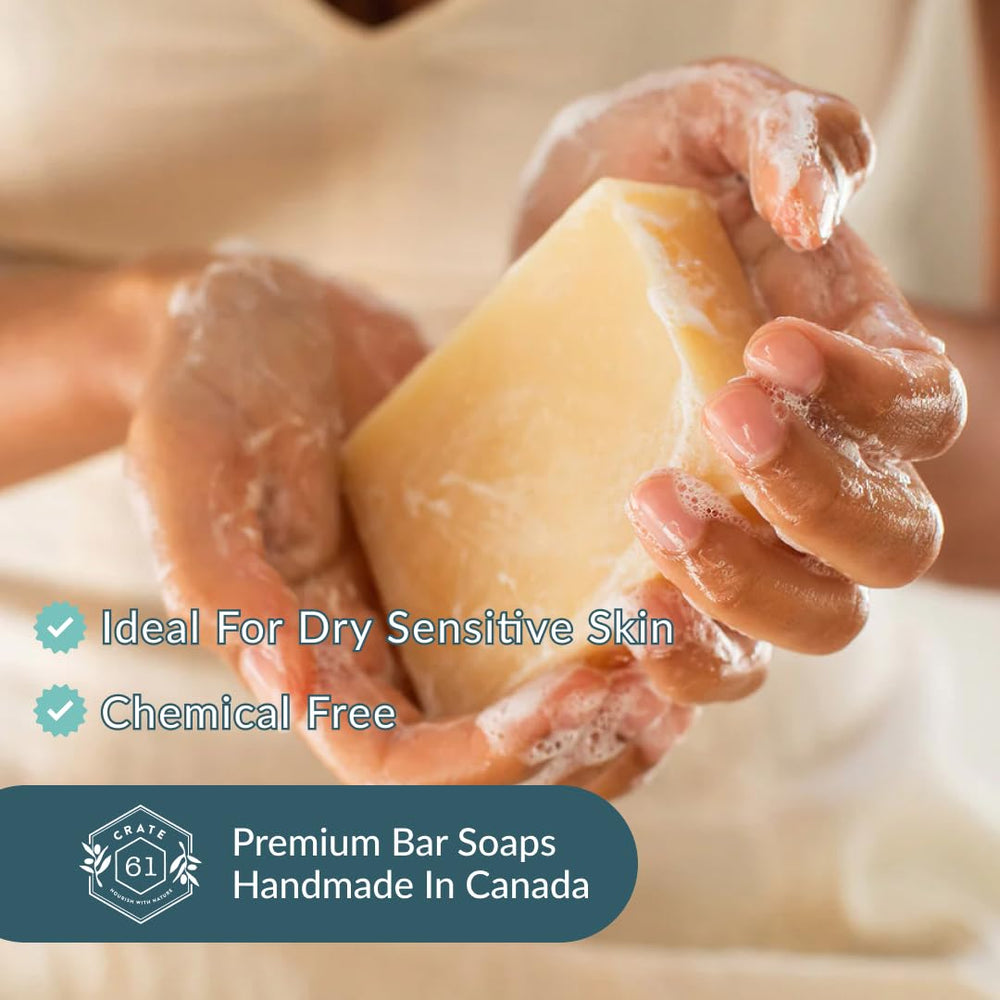 Crate 61 Organics unscented castile soap label focusing on sustainable packaging