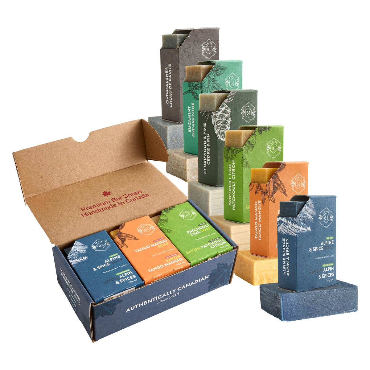 Crate 61 Organics dry-skin soap bar close-up shows creamy lather for gentle cleansing