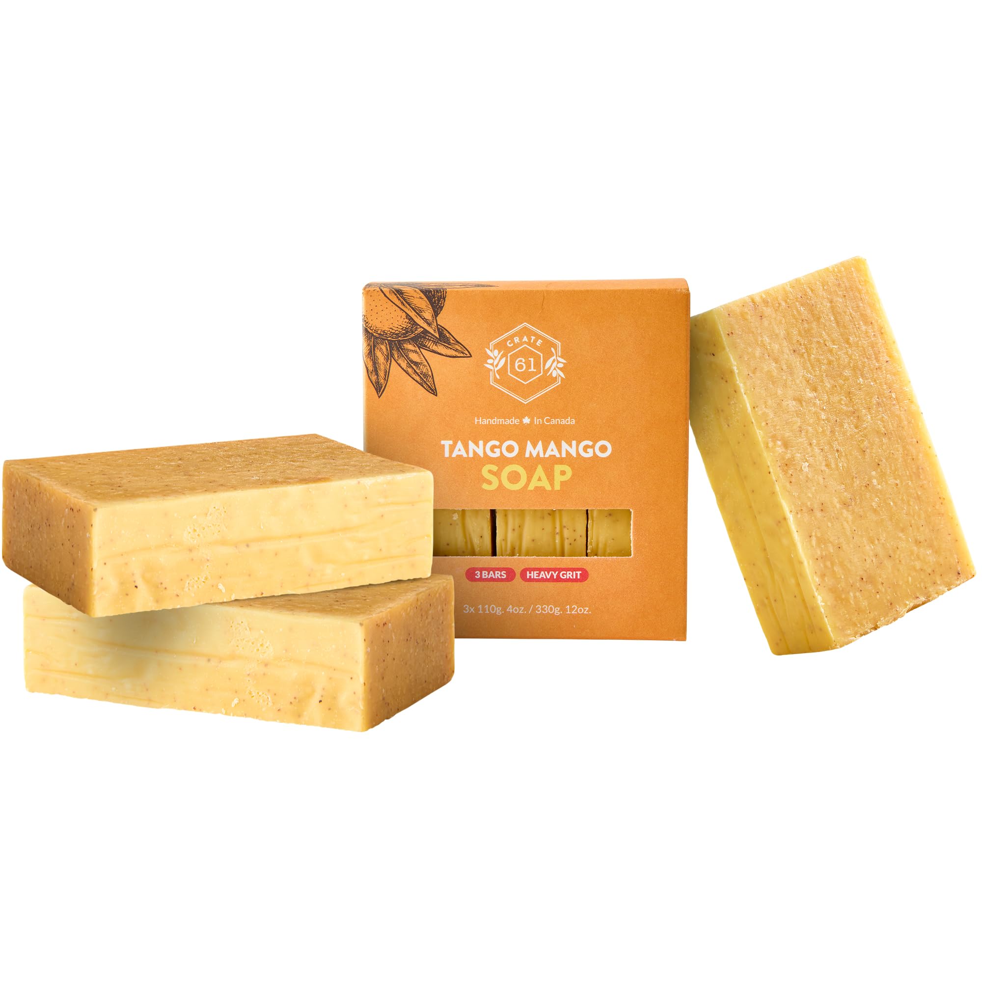 Crate 61 Organics mango soap pack front, ideal for gifting and daily cleansing.