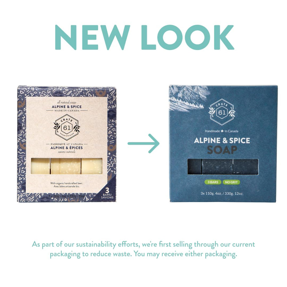 Crate 61 Organics alpine-spice-packaging-closeup highlights premium scent profile.