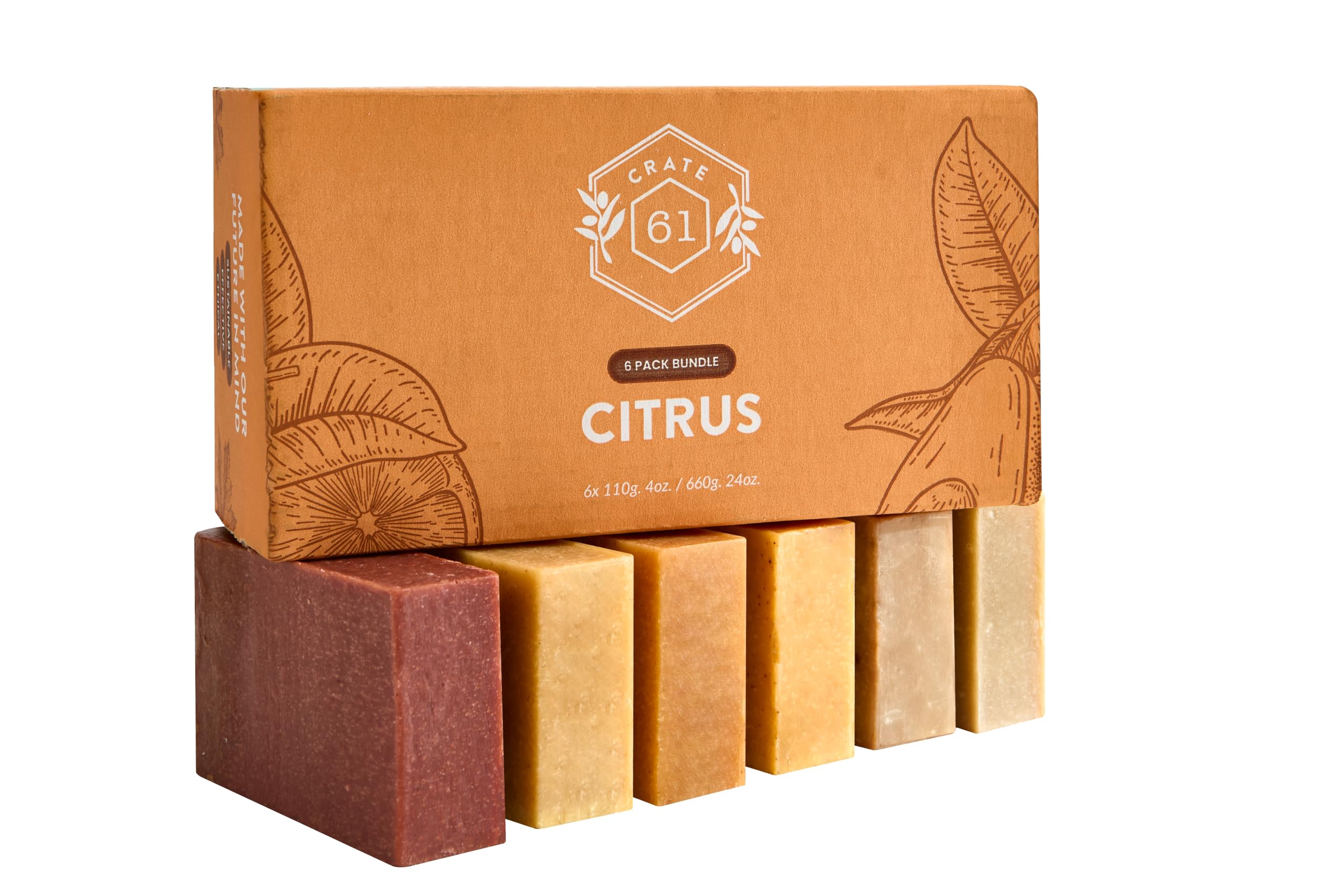 Crate 61 Organics Citrus soap bar slice reveals natural tint from botanical extracts