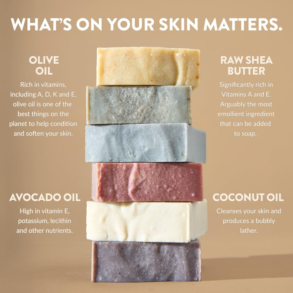 Crate 61 Organics nourishing formula with shea and avocado oils for moisturized skin.