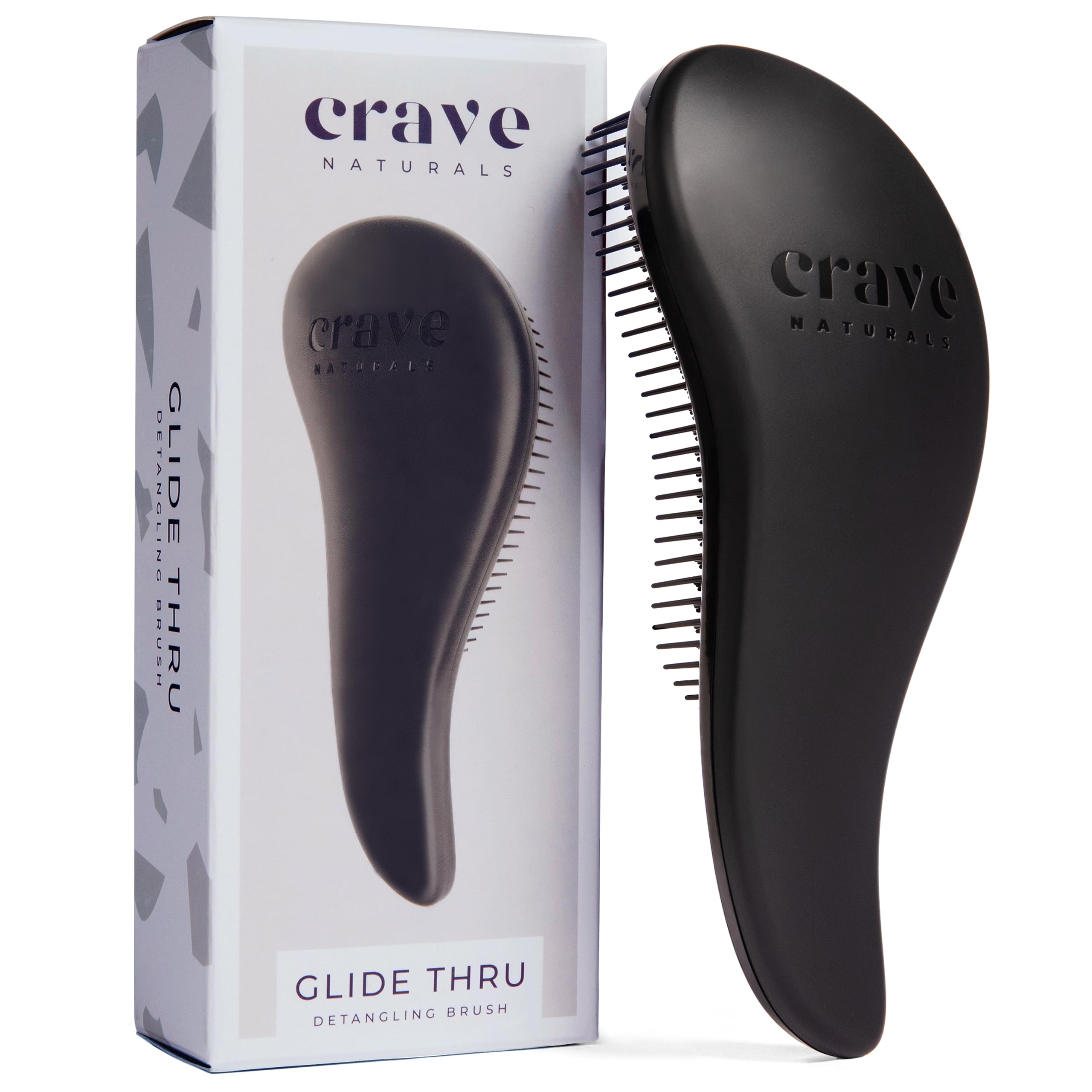 Crave Naturals Glide Thru detangler brush front view shows easy grip for quick detangling