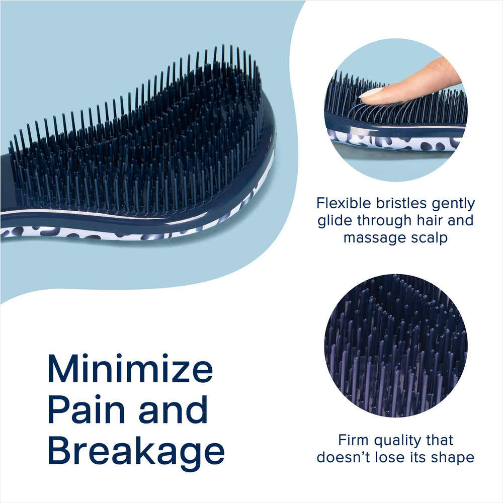 Crave Naturals Glide Thru Brush handle-side blue-cheetah shows ergonomic grip