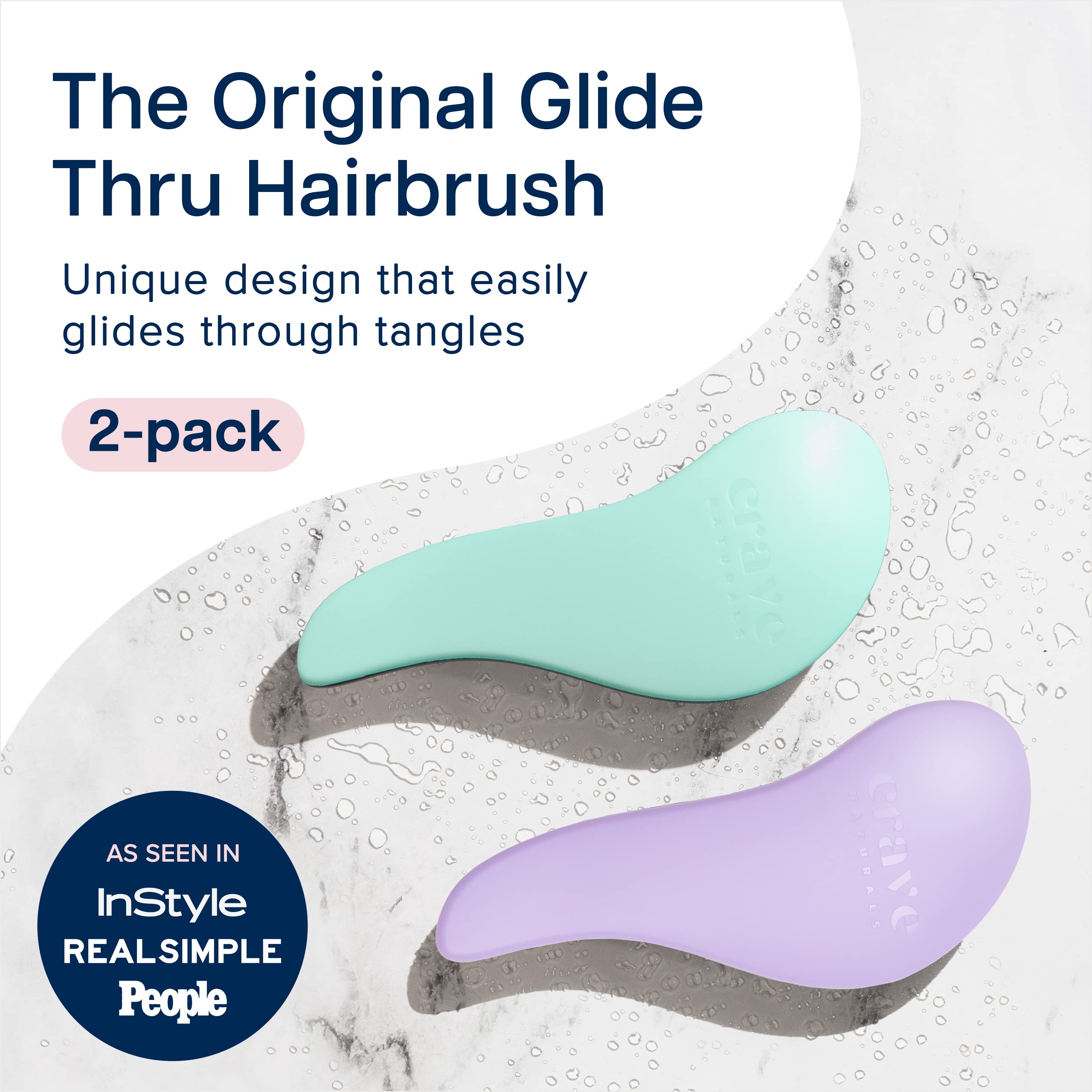 Crave Naturals Glide Thru detangler brush pack of 2 in turquoise and purple, smooths knots gently.