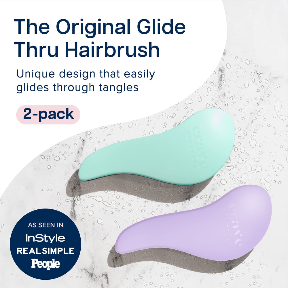 Crave Naturals Glide Thru detangler brush pack of 2 in turquoise and purple, smooths knots gently.