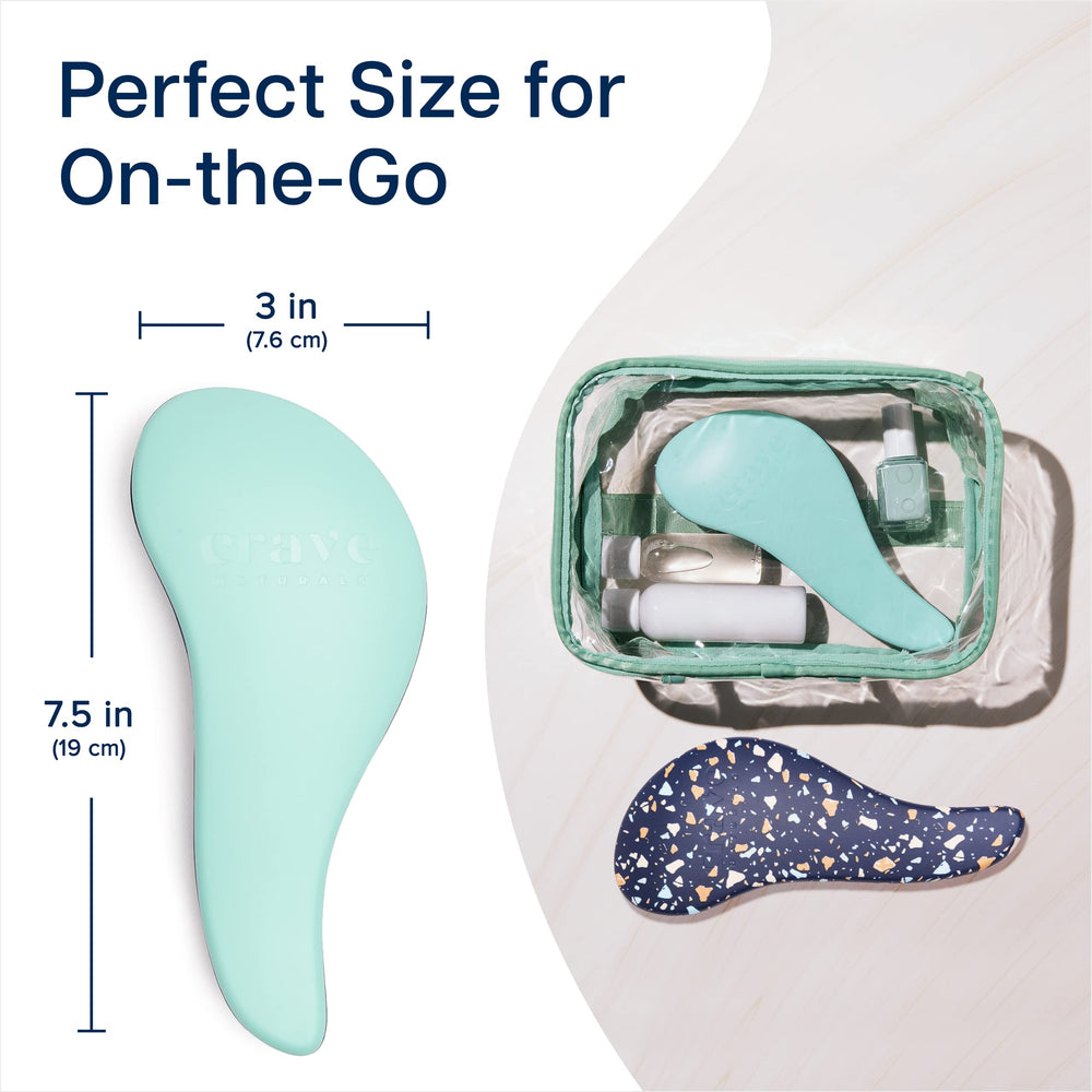 Crave Naturals Glide Thru Detangling Brush compact size fits in hand and bag.