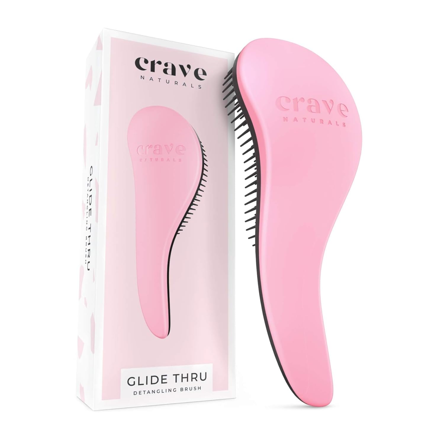 Crave Naturals Glide Thru pink detangling brush close-up easing knots