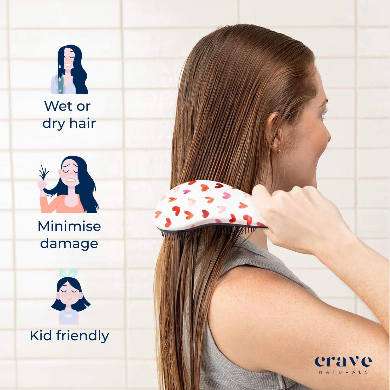 Crave Naturals Glide Thru fits comfortably in hand for easy detangling.