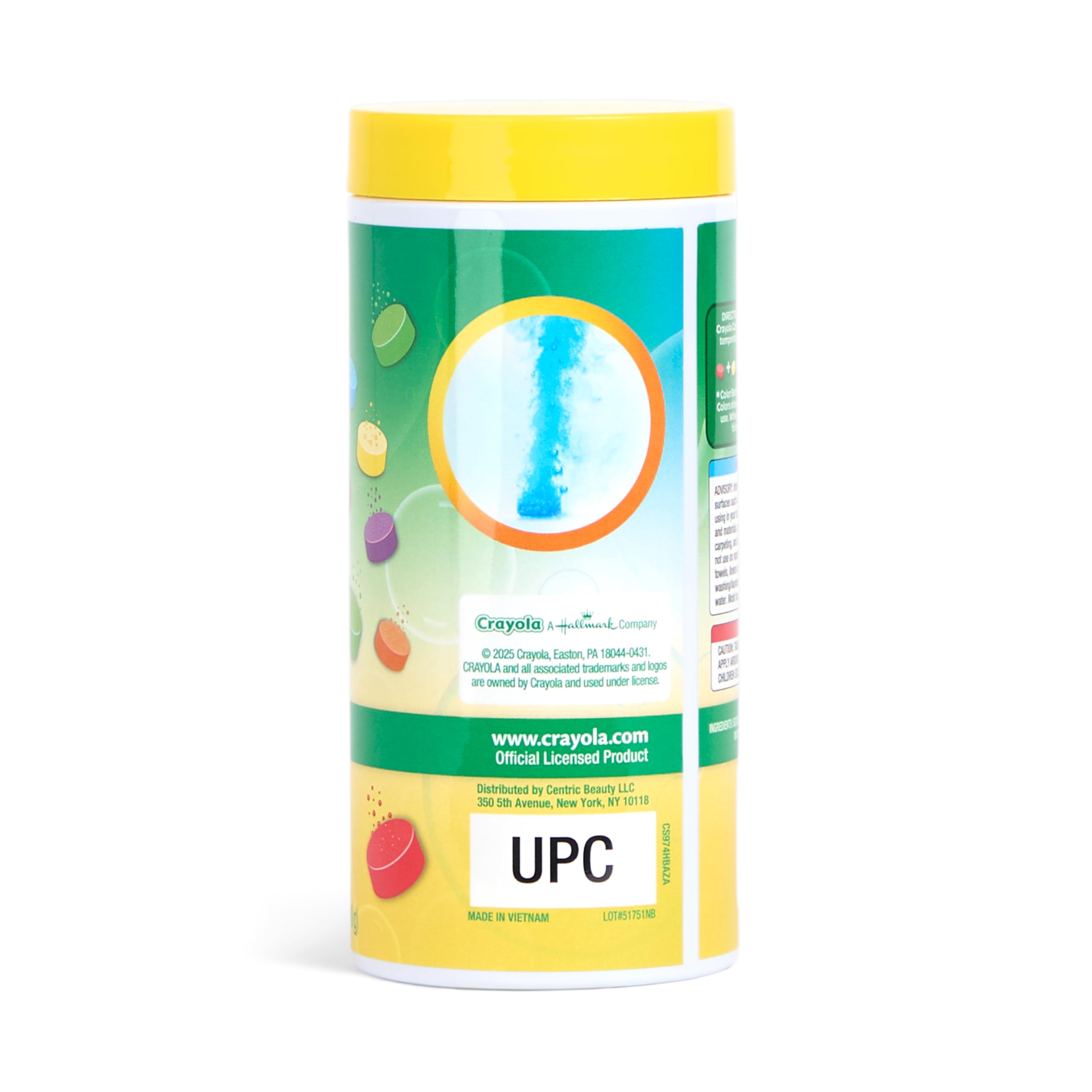 Crayola Bath Dropz tablets dissolving in water for vivid, safe color.