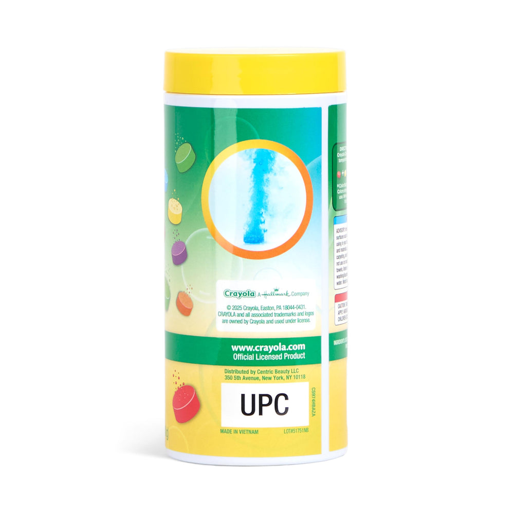 Crayola Bath Dropz tablets dissolving in water for vivid, safe color.