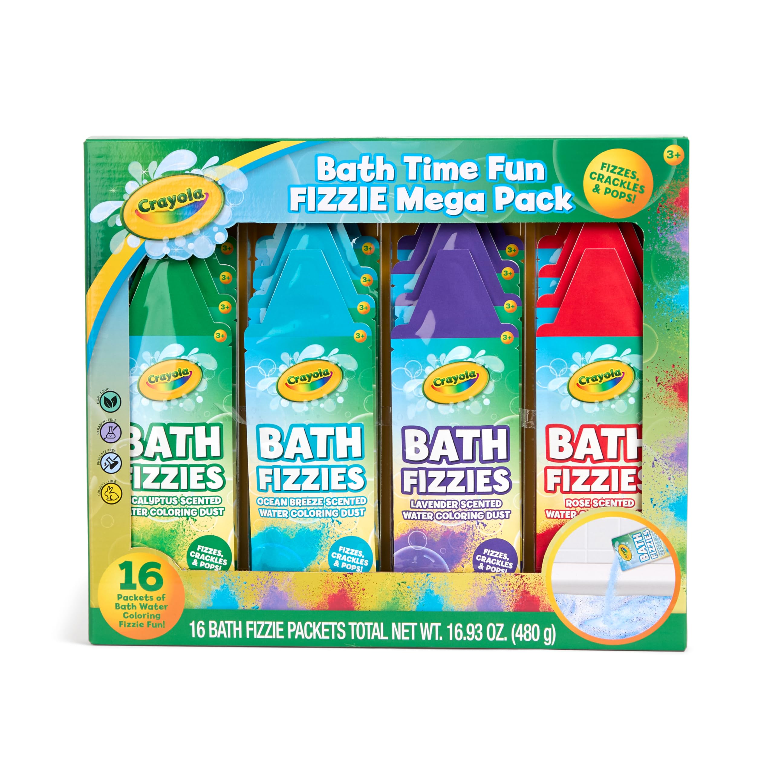 Crayola Bath Fizzies deluxe pack colors swirl for playful bath time fun and bubbles