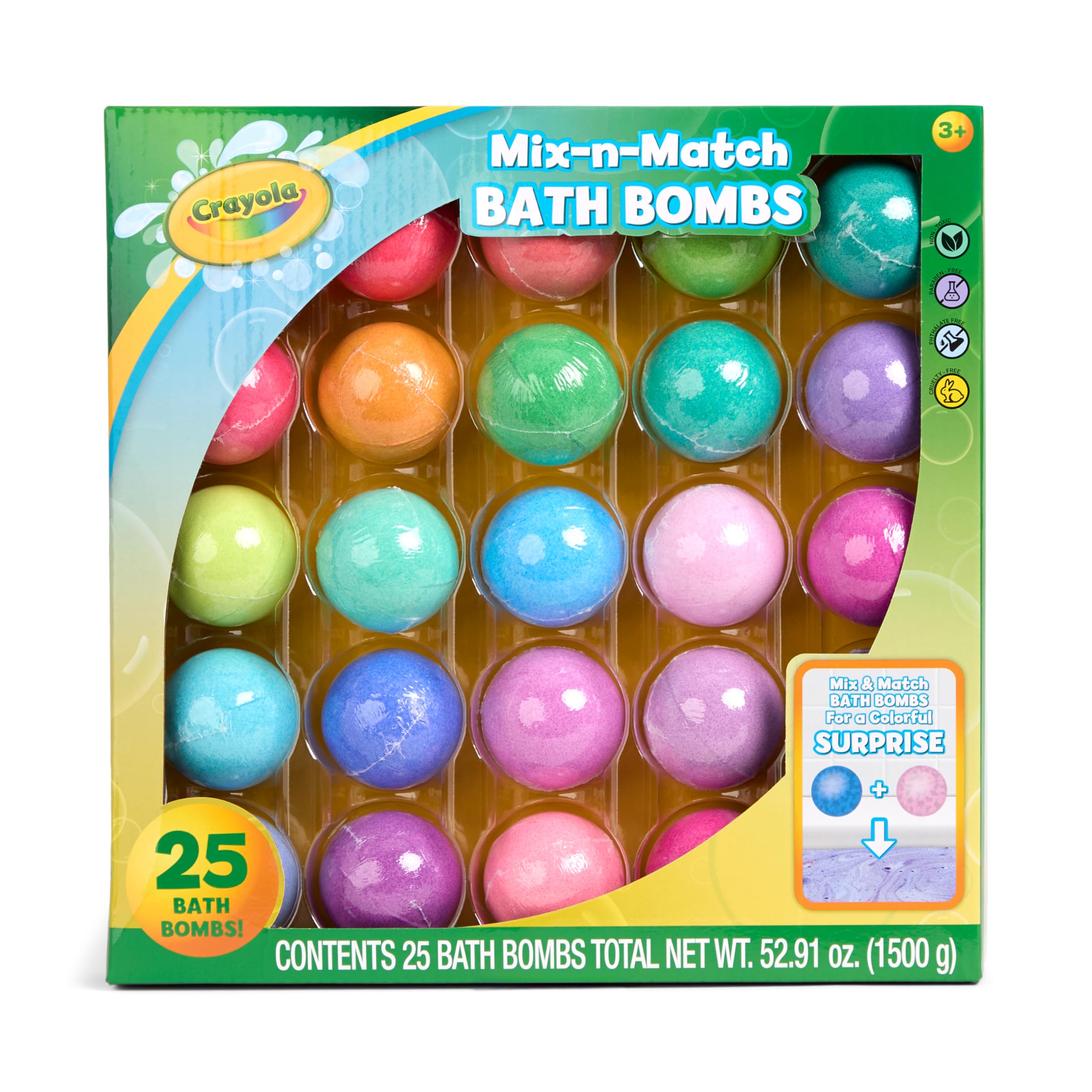 Crayola Color-Twist bath bombs deluxe pack front view, vibrant colors for bath time fun