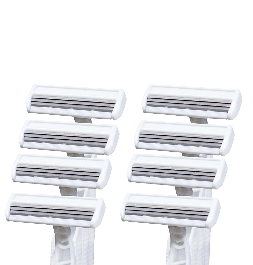 Closeup of shaving areas with Crazors on face, legs, and underarms