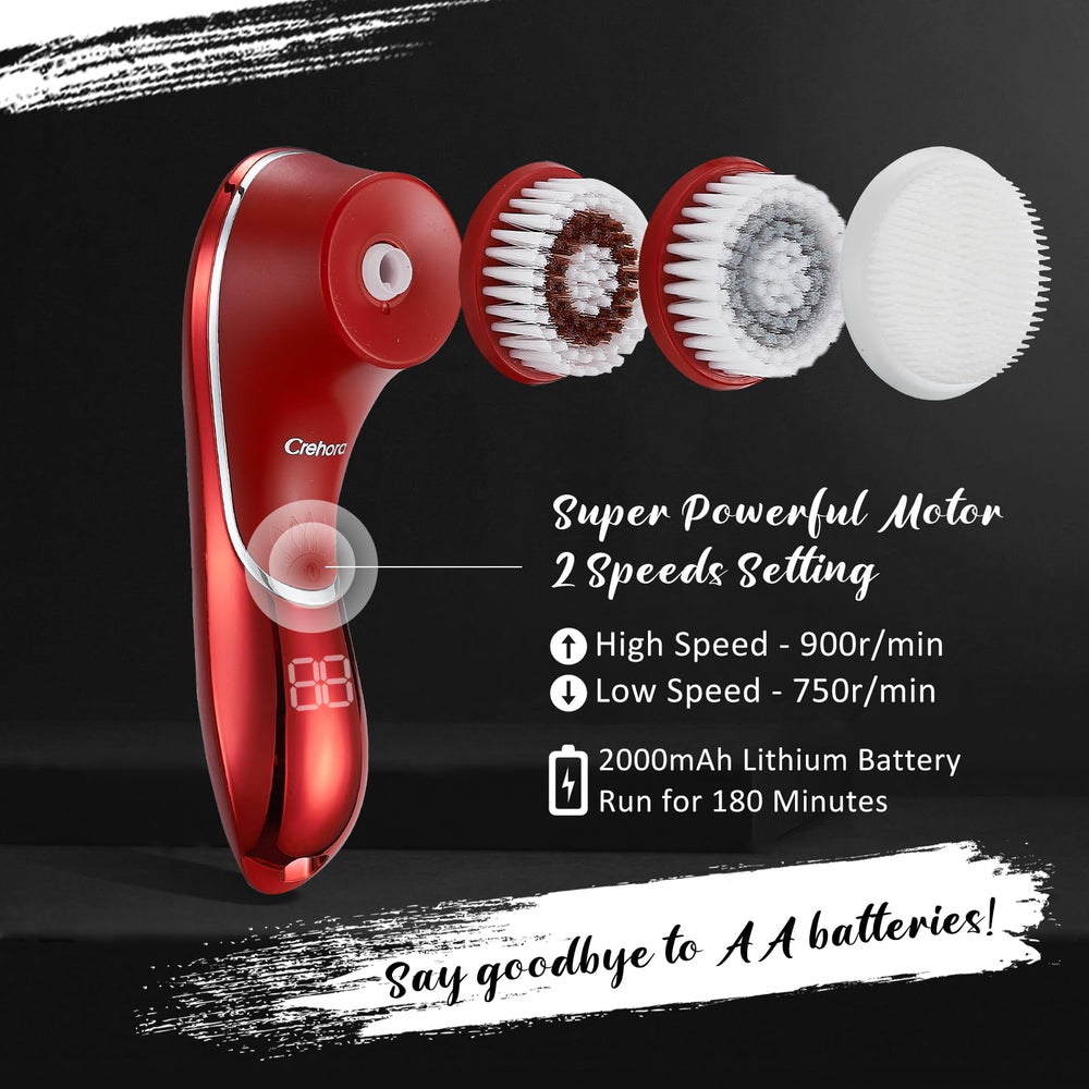 Crehora exfoliating heads highlighted for deeper cleansing and exfoliation routines.