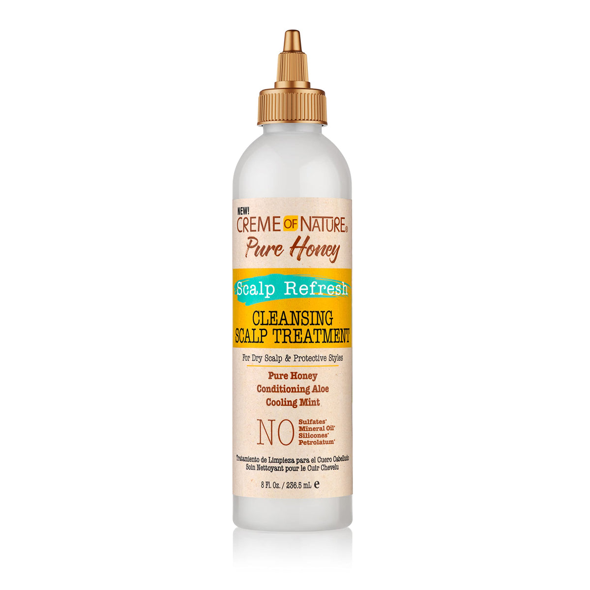 Creme of Nature Pure Honey Scalp Refresh bottle shown for no-rinse cleansing between washes