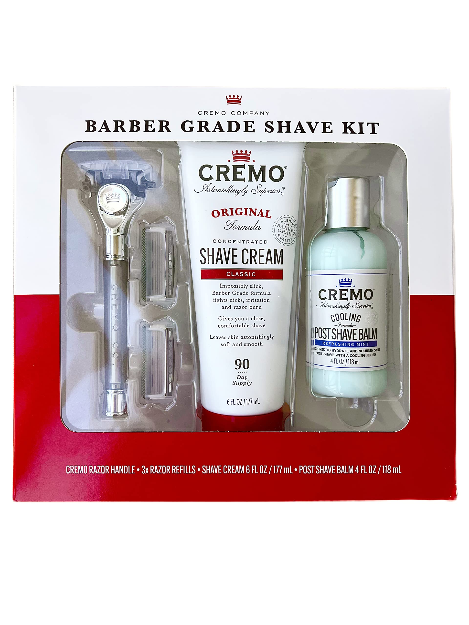 Cremo Barber Grade Shave Kit White packaging showcases premium grooming presentation for gifting