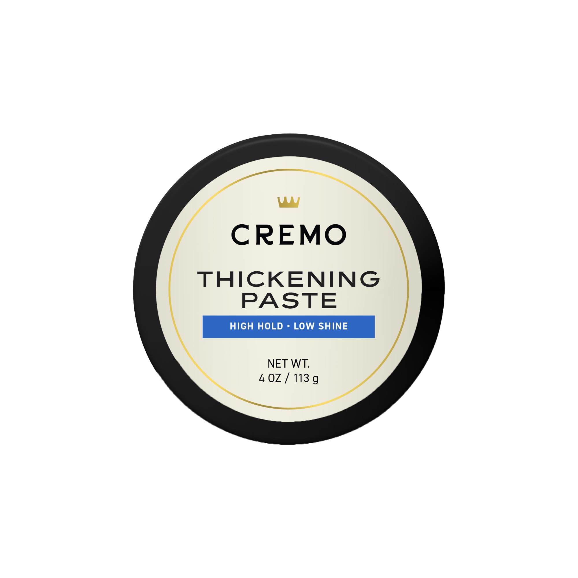 Cremo Hair Thickening Paste product shot highlights barber-grade formula for textured volume