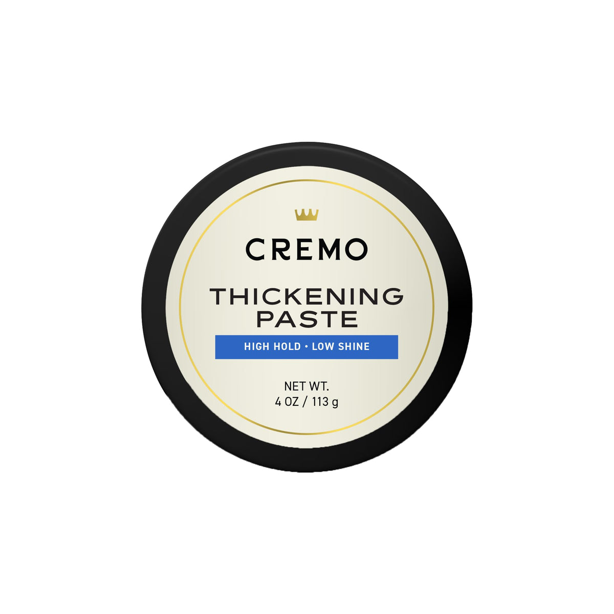 Cremo Hair Thickening Paste product shot highlights barber-grade formula for textured volume