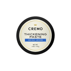 Cremo Hair Thickening Paste product shot highlights barber-grade formula for textured volume